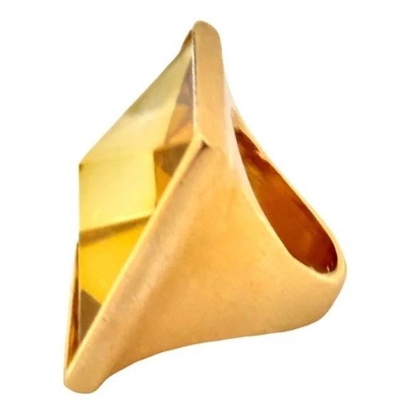 KATE SPADE • Gold Set In Stone Citrine Yellow Crystal Cocktail Ring - Picture 6 of 9